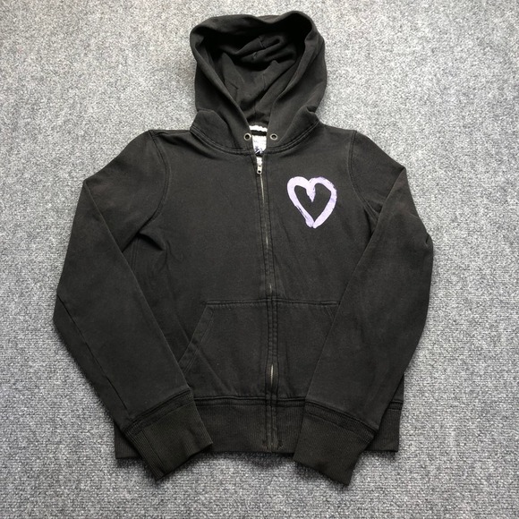 PINK Victoria's Secret Tops - Victoria's Secret PINK Zip Up Hoodie Black Purple Heart Love Pink Graphic Medium